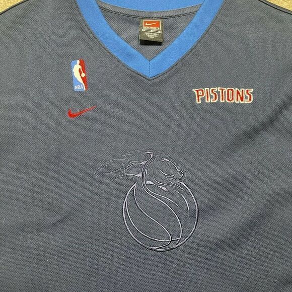 Vintage Nike NBA Authentics Detroit Pistons Team Jersey Pull Over Blue Large - Picture 3 of 10
